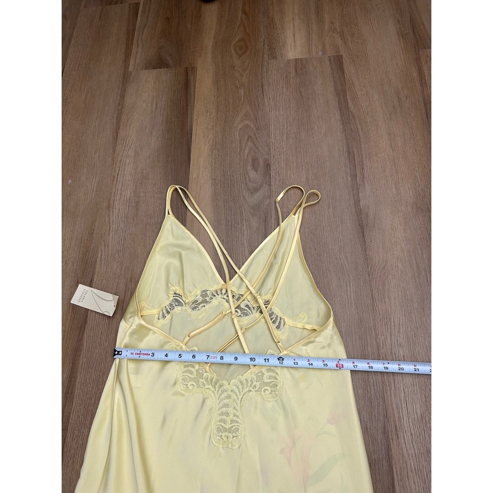 Vintage Yellow Floral Lace Maxi Gown Deadstock 90s Slip Dress M resort‎ beach - Picture 6 of 7
